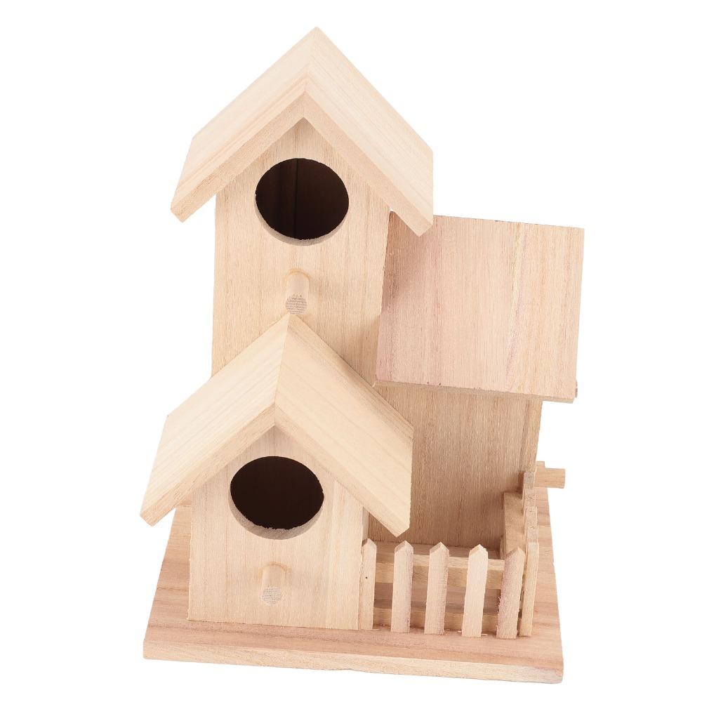 1pcs 4 Hole Design Wooden Birdhouse Handmade Craft Garden Bird House DIY Craft Activity