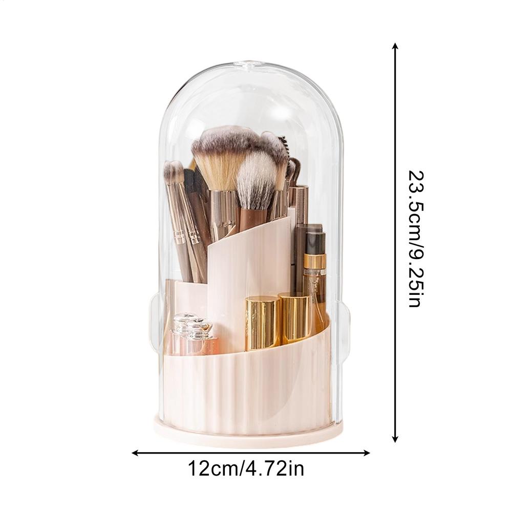 Makeup Brush Holder Jewelry Container 360 Degree Rotating Dustproof Storage Brush Holder with Lid for Cosmetics Travel Desk