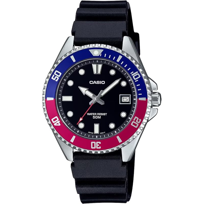 

[Casio] CASIO standard analog watch MDV-10-1A2V boys ladies girls Blue x red bezel urethane band overseas model [product]