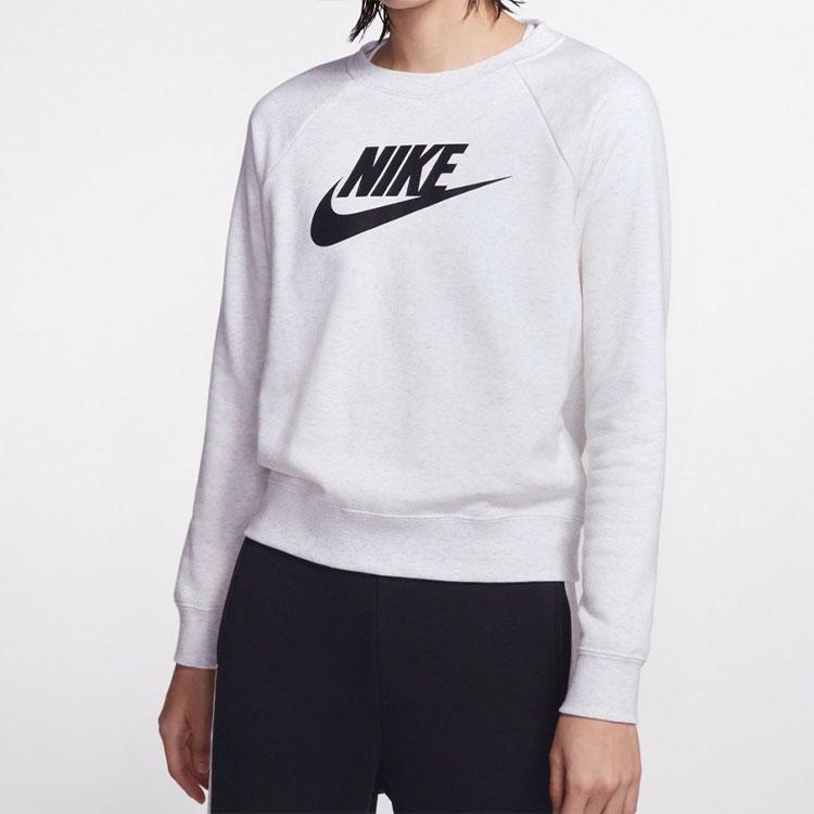 Nike Sportswear Essential Logo Print Knit Crewneck Sweatshirt Women Tops Grey White BV4113-051