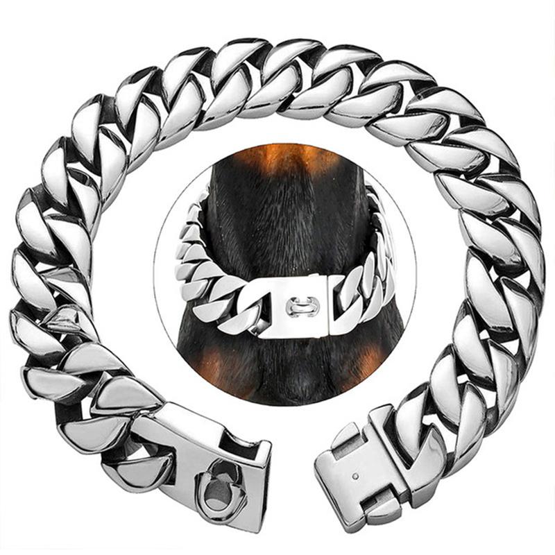 Strong Dog Gold Collar Big Dogs Cuban Link Chain 32mm Wide Stainless Steel Collar for Medium Large Bulldog Usage