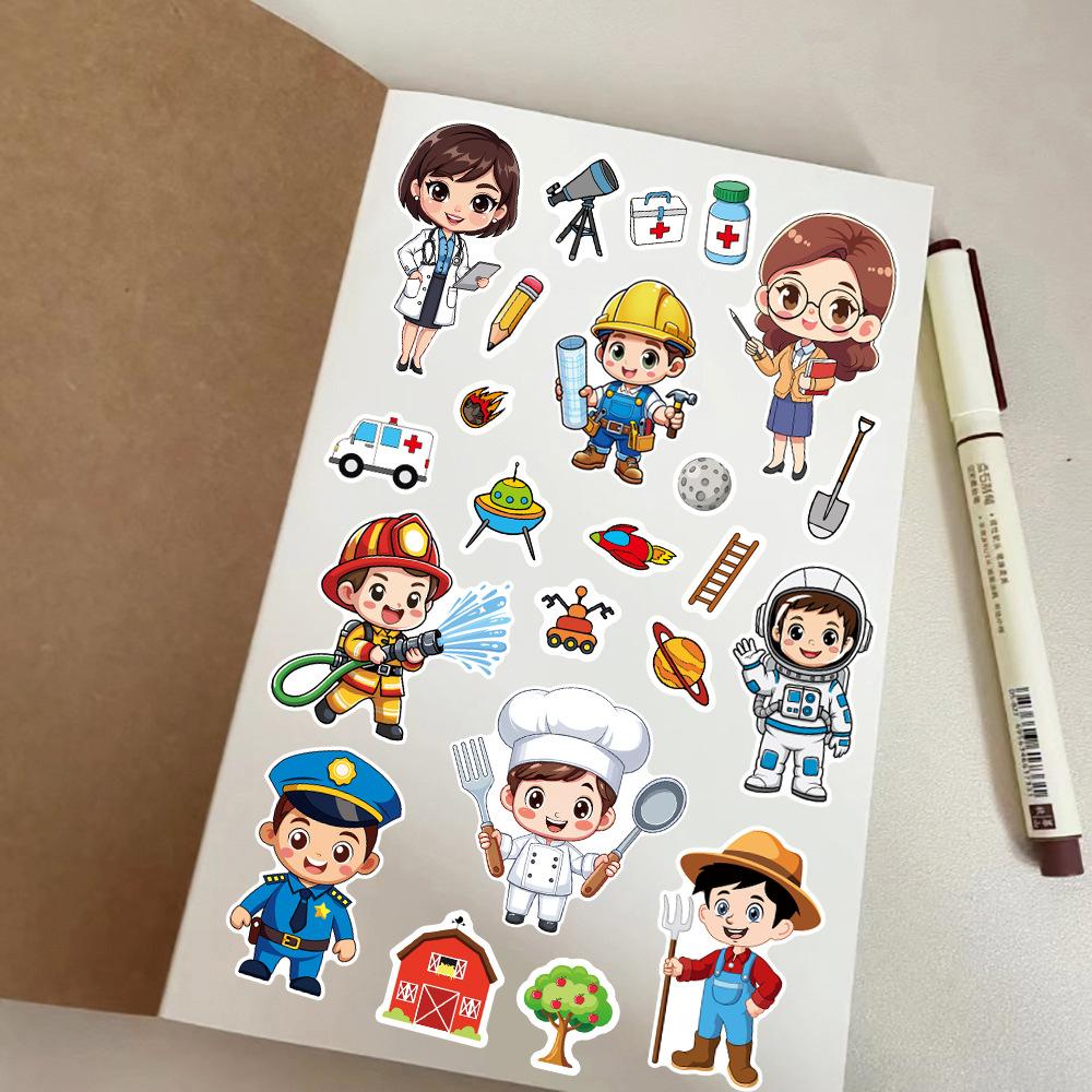 8pcs Different Career Cute Cartoon Character Puzzle Graffiti Stickers  For Laptop Notebook Phone Thermos Diy Stickers Toys Gift
