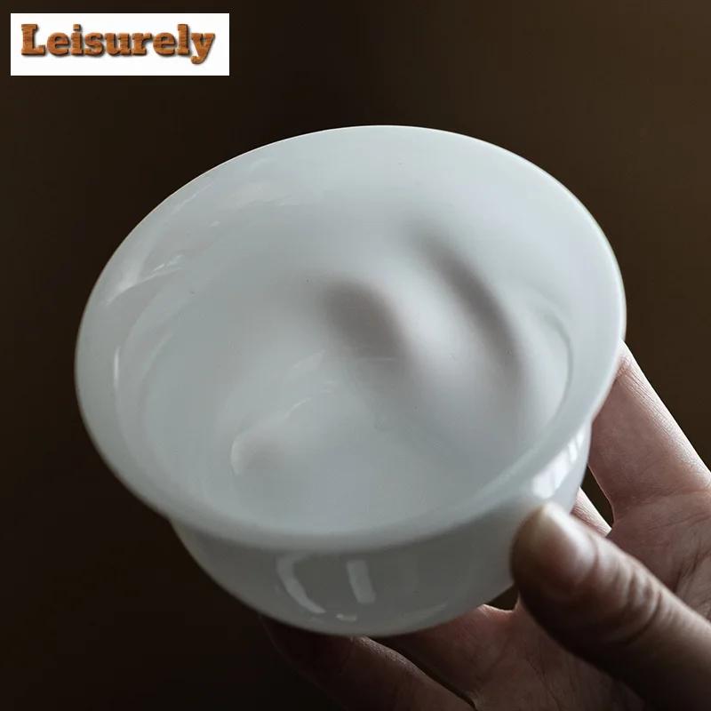 140ml Iced Jade Wihte Porcelain Gaiwan Luxury Brewing Tea Sancai Tea Tureen Household Tea Making Cover Bowl for Tea Ornaments