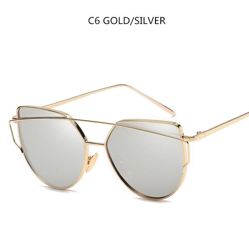 New Cat Eye Vintage Brand Designer Gold Mirror Sunglasses For Women Metal Reflective Flat Lens Sun Glasses Uv400 Eyewear