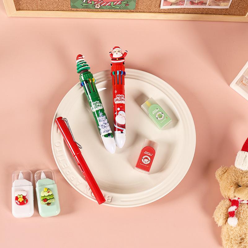 6pcs/set Christmas Student Stationery Cartoon Multi Color Pen Set Student Reward Prize Christmas New Year Gifts Back To School
