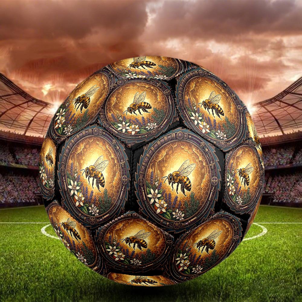 Bee Honeycomb Garden Emblem Round Football Size 5 Adult Ball Suitable for Training Matches and Outdoor Team.