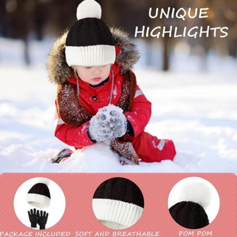 1/2/4Sets Children's Wool Ball Knitted Hat Thickened Warm Christmas Hat Gloves Two Sets of Autumn and Winter Wool Pullover Hat