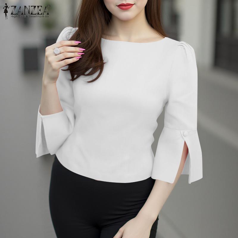 ZANZEA Women Casual Round Neck 3/4 Sleeve Summer Blouse
