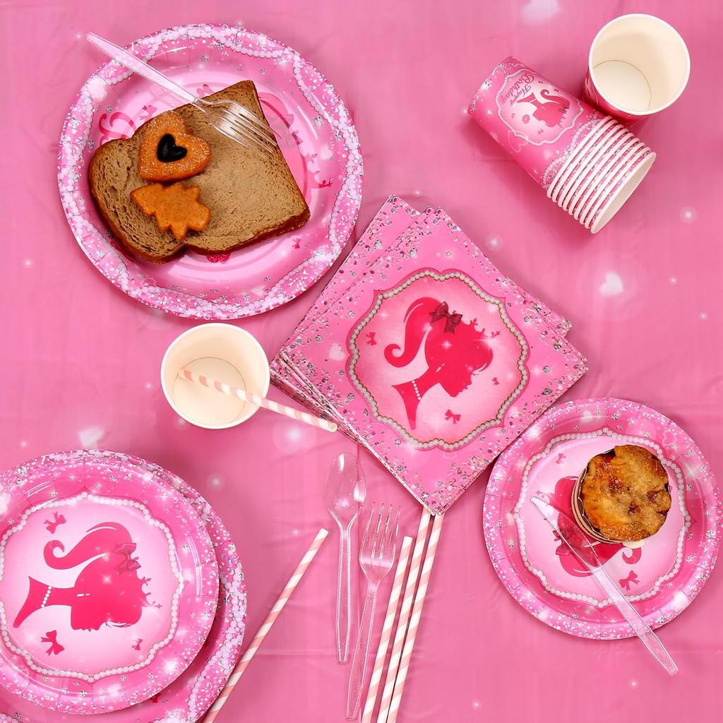 161CT Pink Babe Girl Happy Birthday Party Supplies Hot Pink Girl Party Decorations Tableware for 20 Guests for Baby Shower