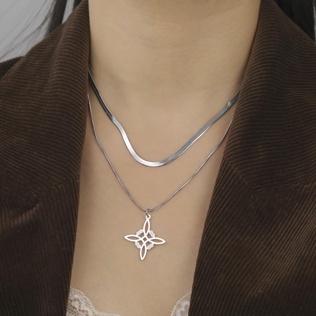 Teamer Stainless Steel Irish Witch Knot Celtics Knot Pendant Necklace Women Men Snake Chain Necklace Amulet Jewelry Wholesale