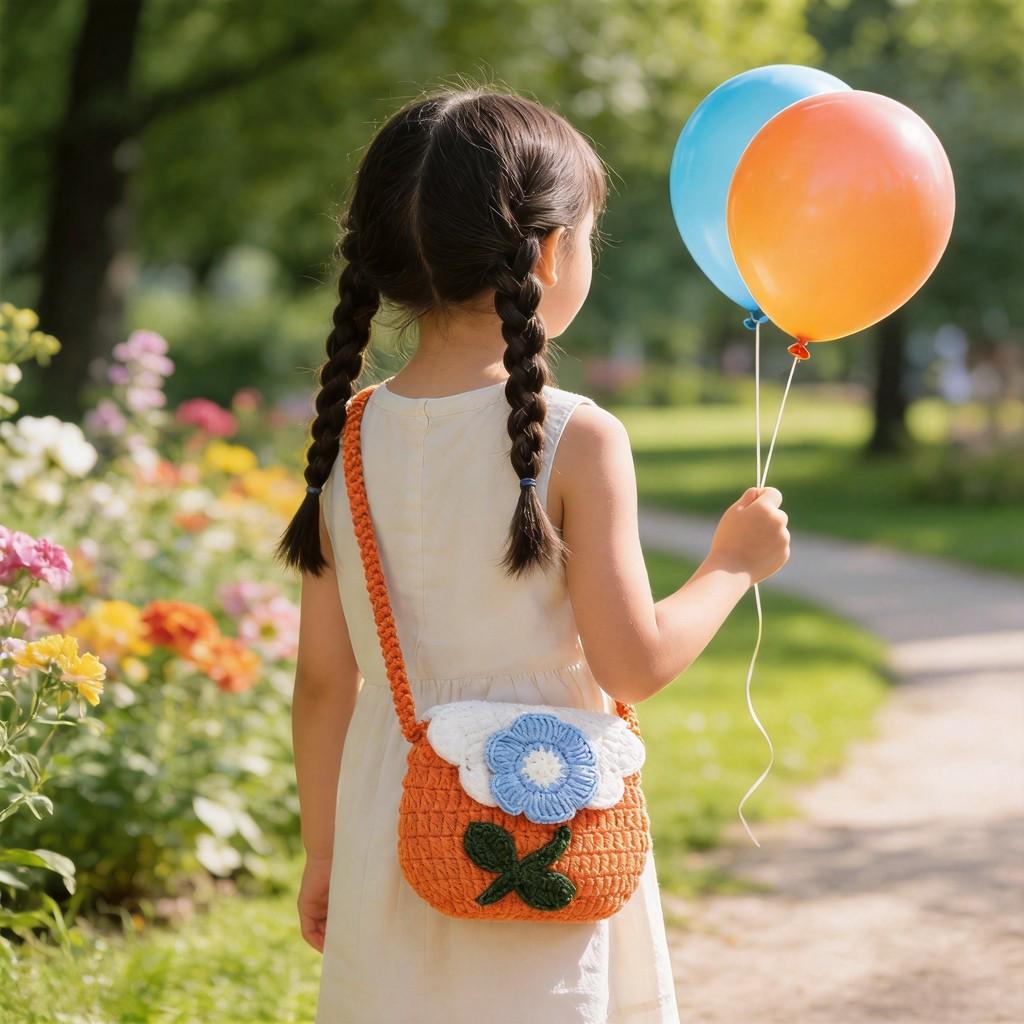Baby Girl Mini Knit Flower Purse With Snap Closure For Daily Use