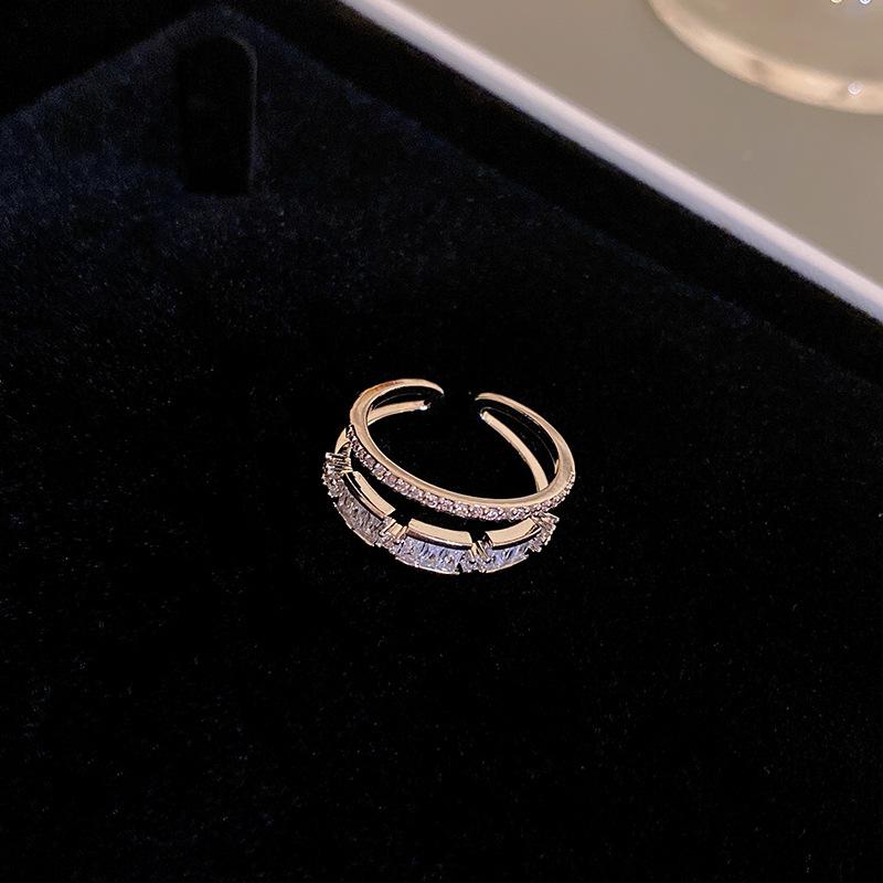 Square zircon letter ring double layer open index finger ring ring female