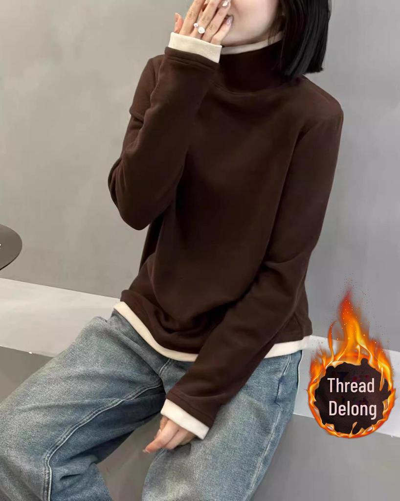 280g Gerippter Deutscher Samt Hong Kong Stil Zwei-in-Eins Langarmshirt, Herbst/Winter, Vielseitiges Mutterkleid.