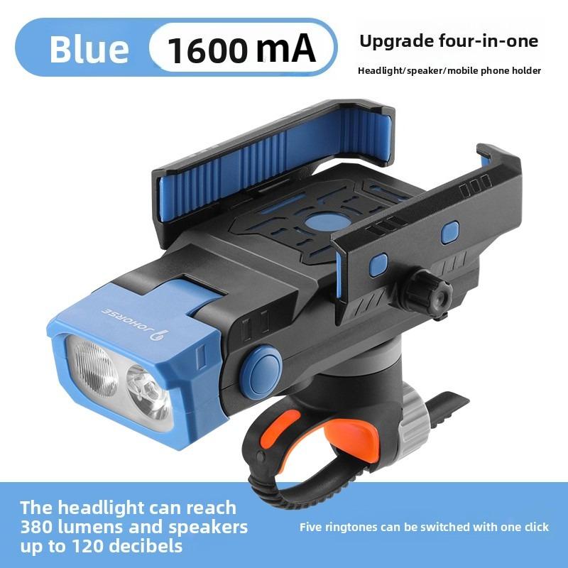 

Multifunctional 3-in-1 Bike Front Light Mobile Phone Holder Electric Horn Bicycle Headlight USB Rechargeable Bike Accessories синий