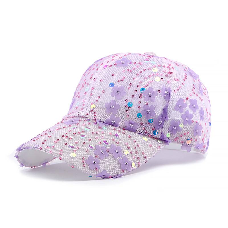 

Летняя кепка с блестками и цветочным узором, женская уличная сетчатая кепка, дышащая бейсболка светло-фиолетовый
