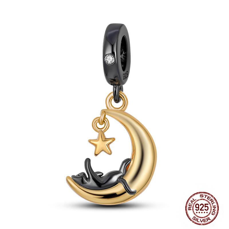 Round Clip Charms Plata Shining Moon Star Char Copper Spacer Clasp Fit Original Bracelet Glow Safety Chain Beads Diy Jewelry