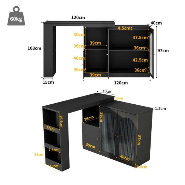 Bar pivotant 360° - MUVOE - Meuble de rangement noir - Design moderne - Verre Changhong - Salle à manger