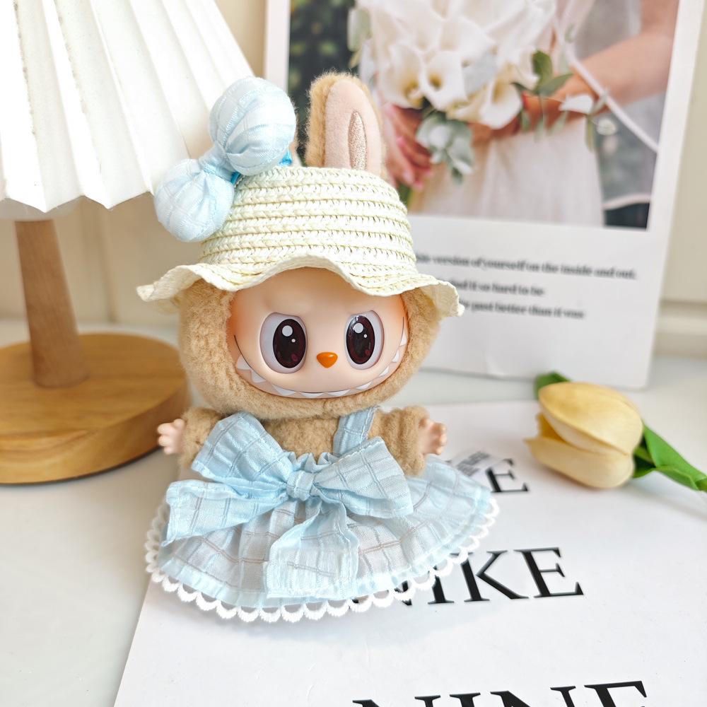 Labubu Doll Vinyl Face Pendant with Sundress & Straw Hat in Macaron Blind Box – First & Second Generation