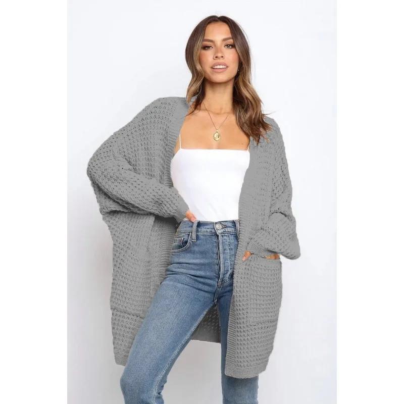 Loose Jumpers Woven Long Sweater Coat Trend Knitted Cardigan Outwear Women Long Sleeve Solid Color Pockets Casual Sweater Coats