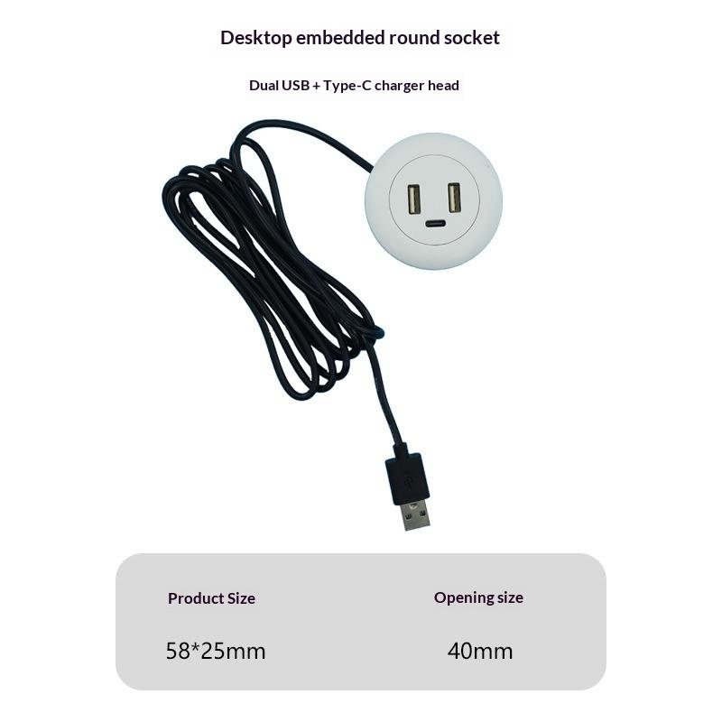 1Pcs Type-C Usb Charger 3 In 1 Splitter Desktop Hole Embedded Usb Hub For Laptop Pc Mobile Phone Charging Furniture Office Socke