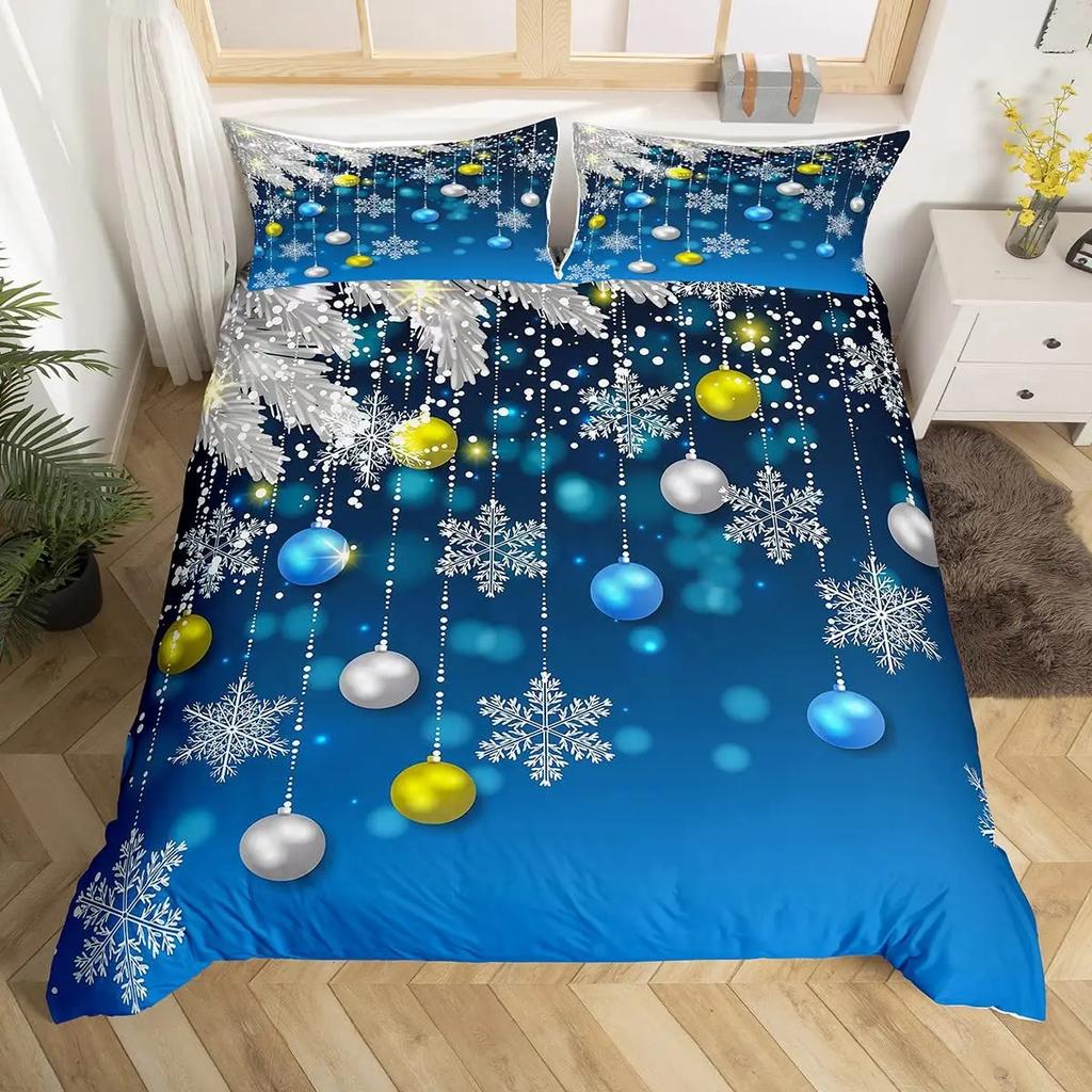 Comforter Winter Merry Xmas Theme Delicate Snowflakes Cold Freezing Weather Vintage Holiday Pattern Room Decorative Women Kids