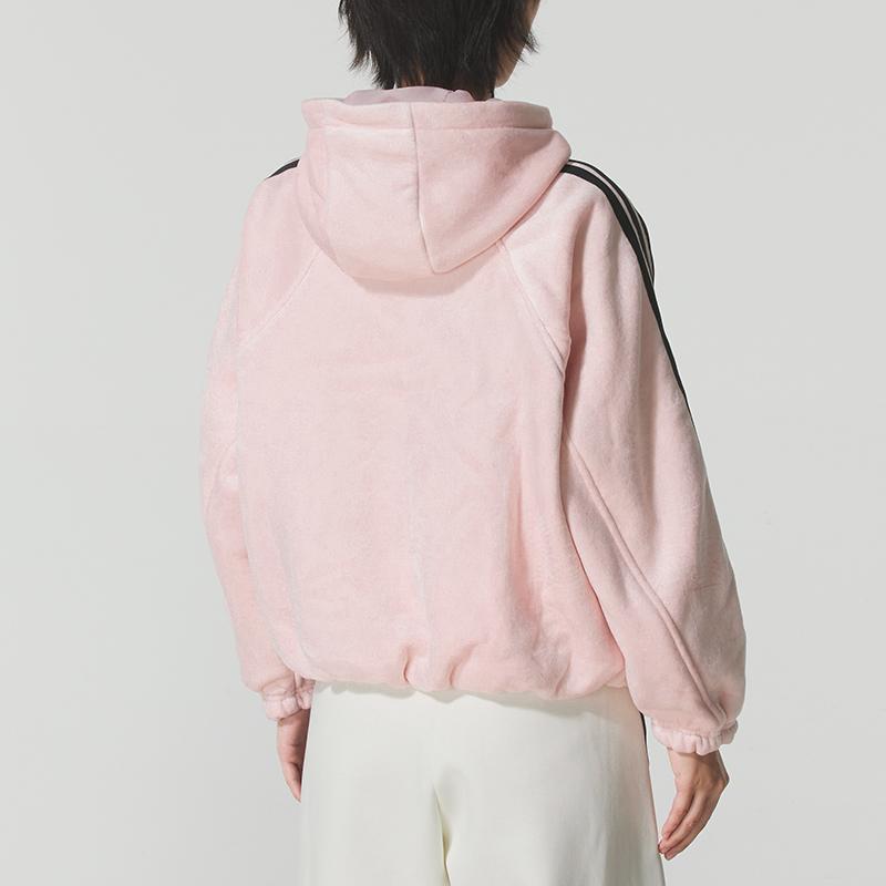 adidas FW25 Story Velvet Warm Logo Three Stripes Hooded Long Sleeve Jacket Women Jacket KB7605