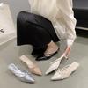 2025 Summer New Bow Slim Thin Heel Medium Heel Cool Slippers Pointed Head Bag Head Half Slippers Women's Shoes Fashion Trend