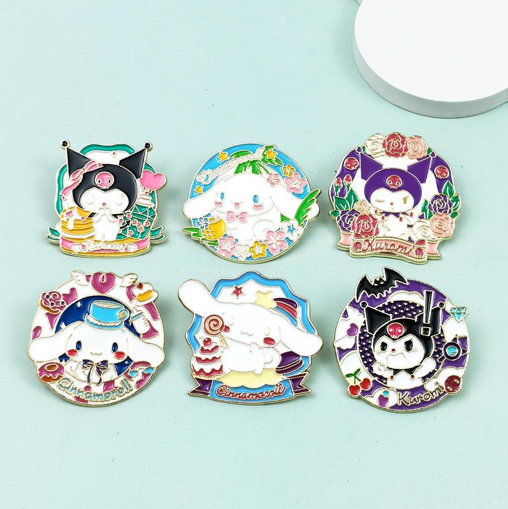 Kuromi & Cinnamoroll Cartoon Character Brooch - Cute Metal Badge with Oil Drop Design