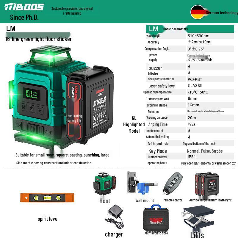 12-Line Green Infrared Laser Level: Wall-Mounted, Floor, Outdoor Automatic Leveling Tool