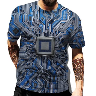 Circuit Board Electronic Chip póló Uniszex nyári hétköznapi menő rövid ujjú felső férfi női Harajuku Streetwear póló