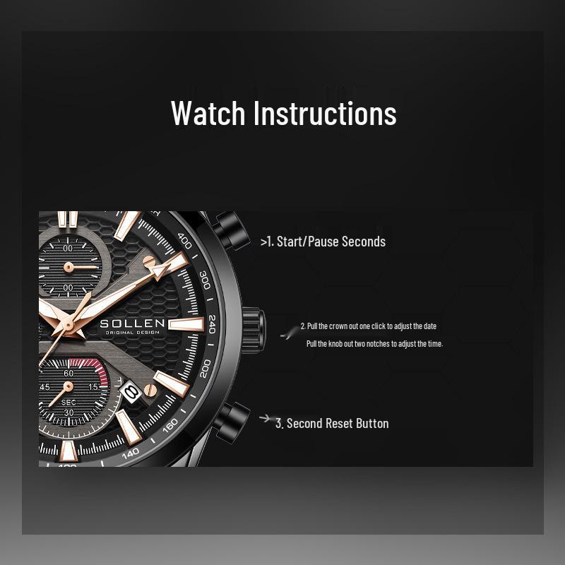 SOLLEN Men's Stainless Steel Waterproof Quartz Dress Watch