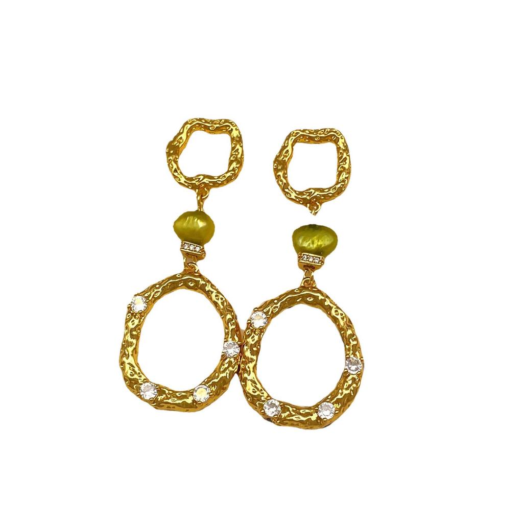 European & American Retro Hammered Double Circle Pearl Statement Earrings