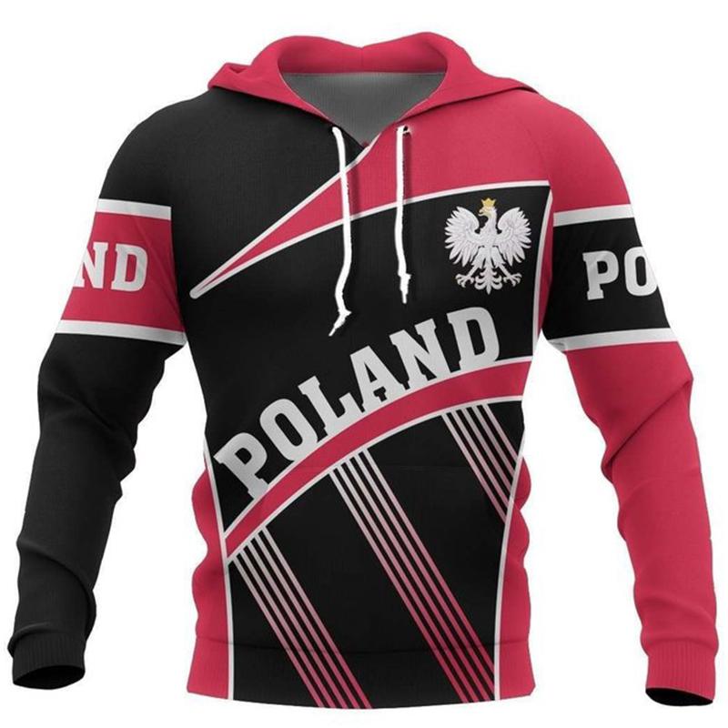 Polnische Flagge Emblem Harajuku Bedruckt Retro Mode Herren und Damen Sport Outdoor Freizeit Täglich Locker Bequem Hoodie