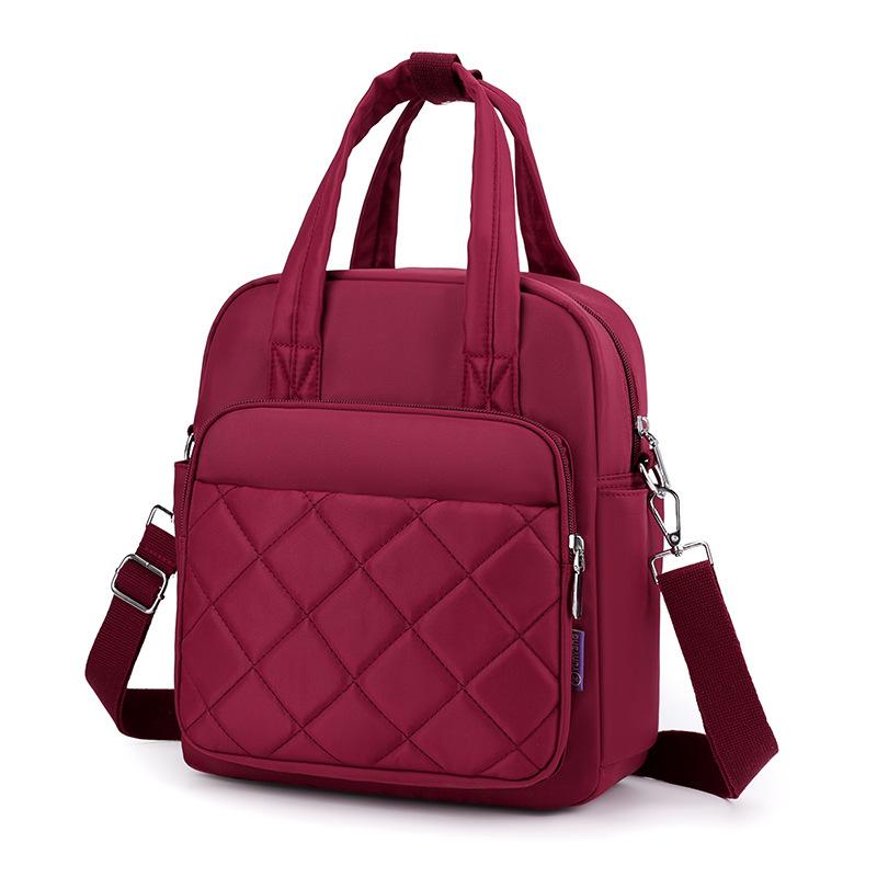 Embroidery Thread Diamond Grid Women s Backpack Large Capacity Multi-purpose Bag Women s Handheld Single Shoulder Diagonal Cross Backpack бордовый