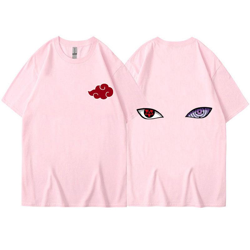 Аниме Наруто Мужская Летняя Футболка Харадзюку Манга Графические Топы Футболки Хлопок Повседневная Мультяшная Футболка с Короткими Рукавами Летние Футболки Уличная Одежда M розовый