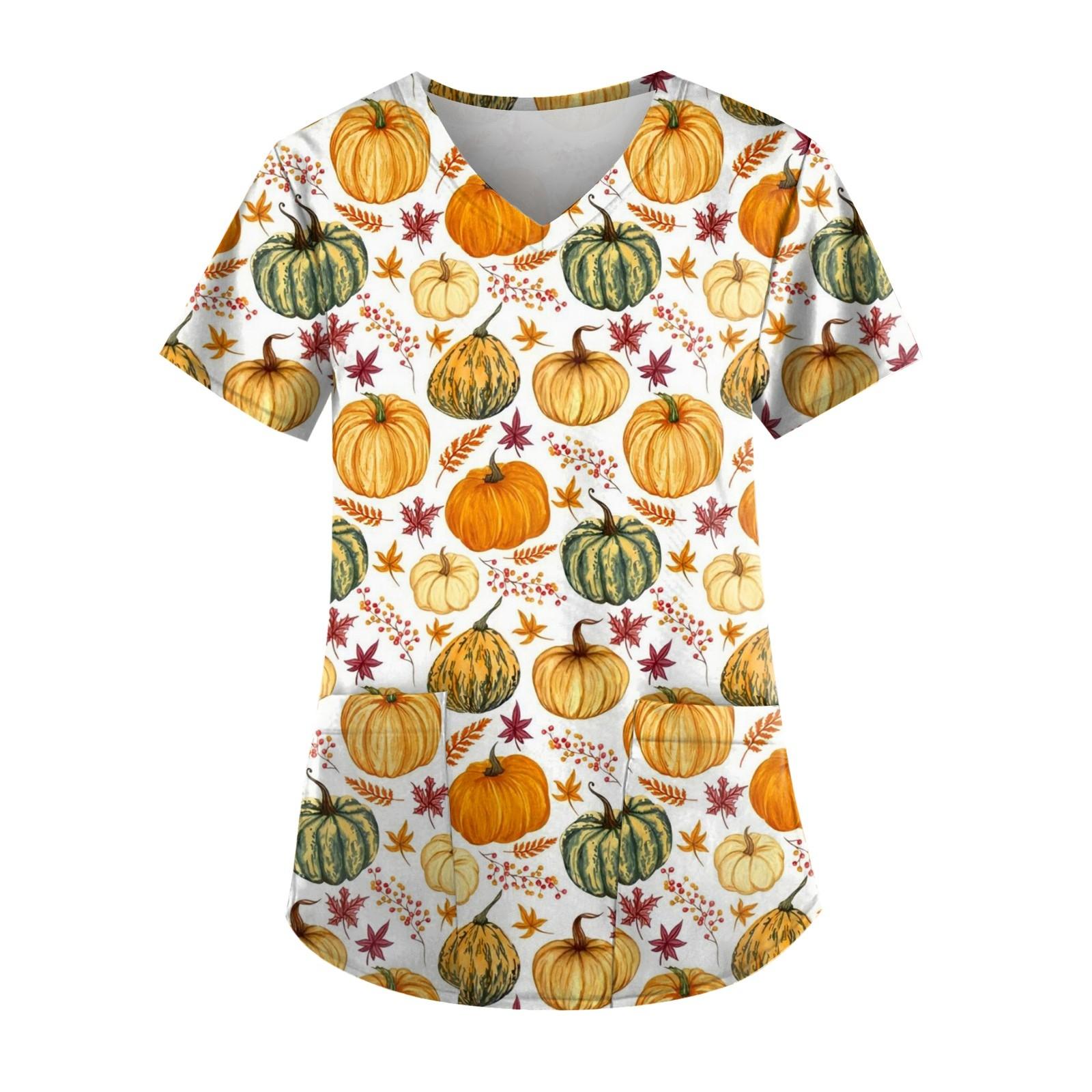 

Женские топы с коротким рукавом и V-образным вырезом для Хэллоуина, карманные рабочие футболки L зелёный