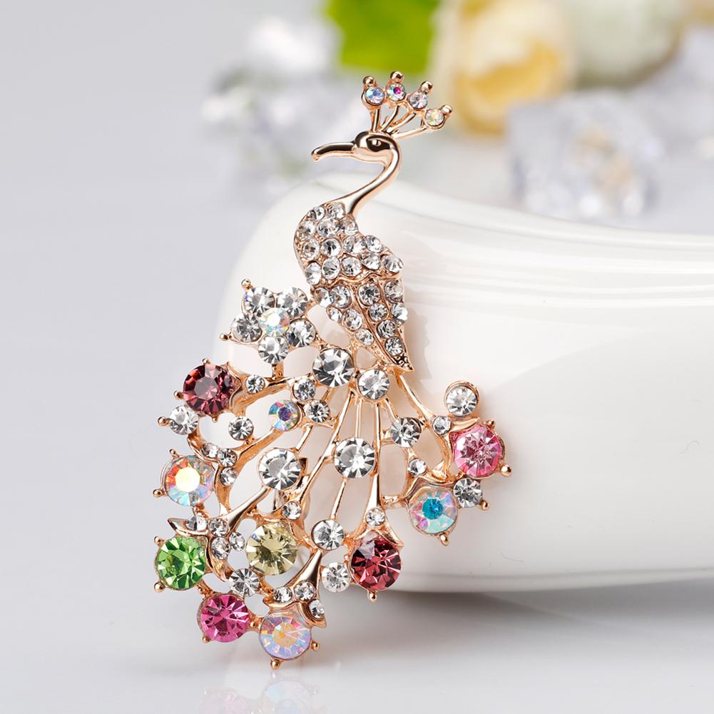 Women Elegant Peacock Brooches Fashion Shimmer Breastpin for Wedding Party