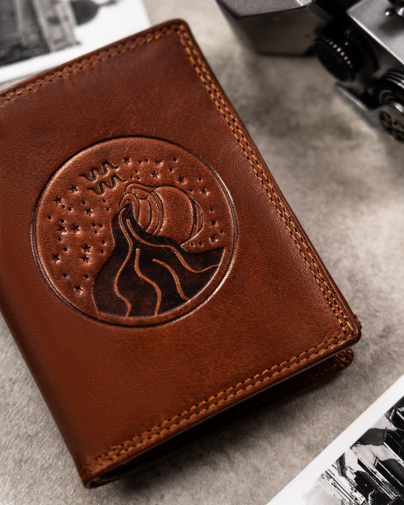 Large men's leather wallet with embossed zodiac sign - Peterson