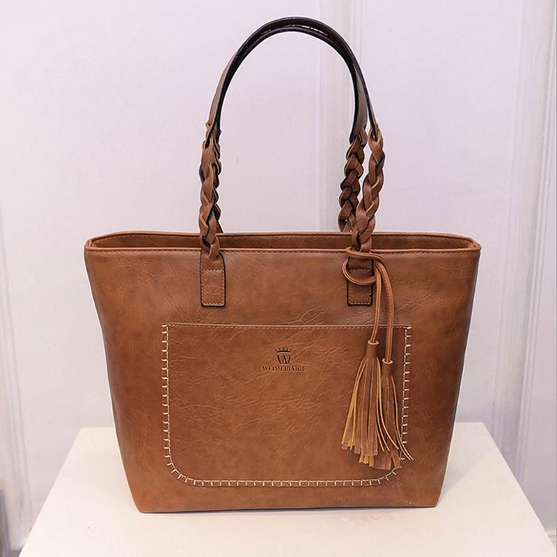 Buy Women Vintage Messenger Bags Tassel PU Leather Handbags Shoulder Tote Bags at affordable