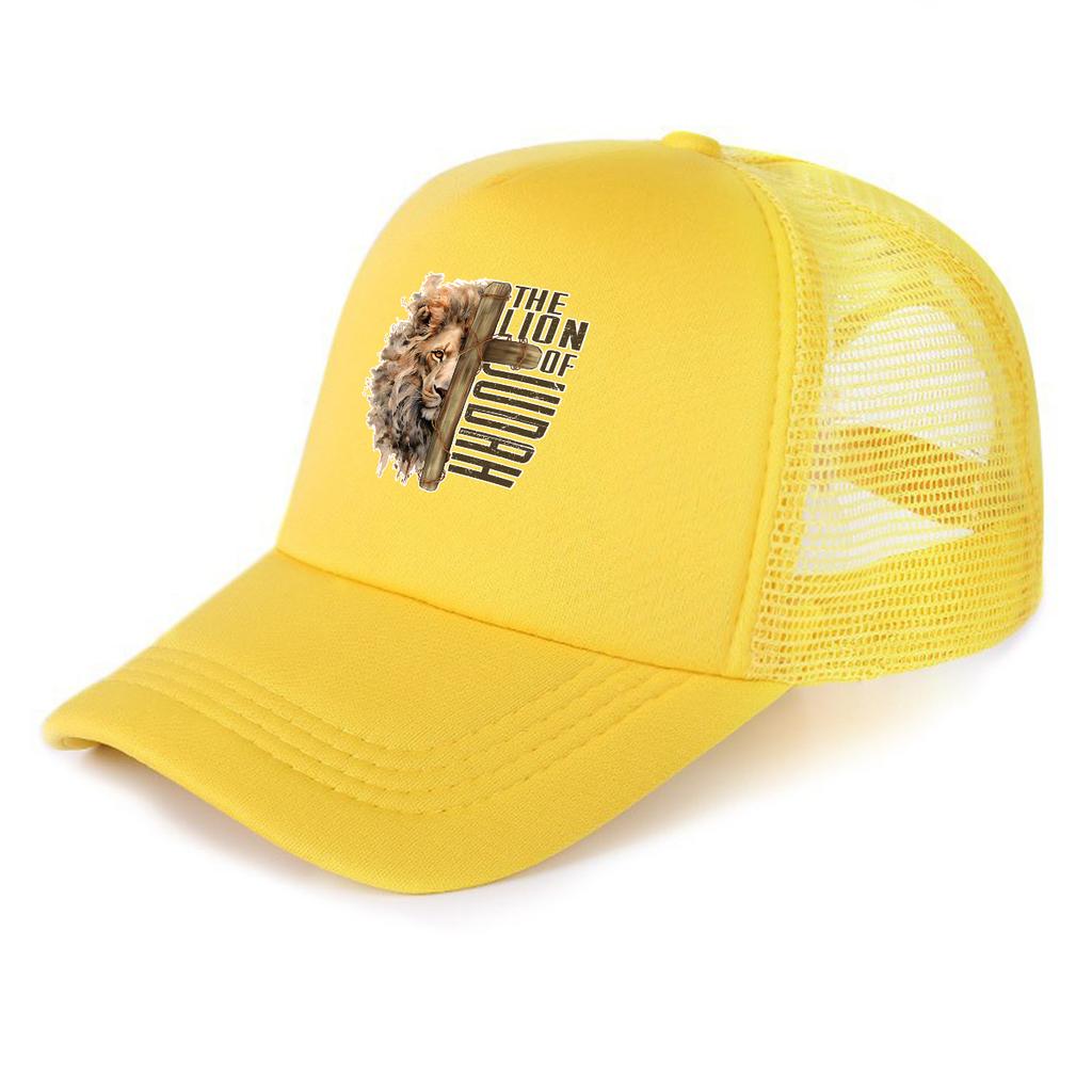 Lion of Judah Cross Printed Mesh Cap Adjustable Breathable All Season Sports Hat Unisex for Golf Outdoor Sports Dad Hat Cap