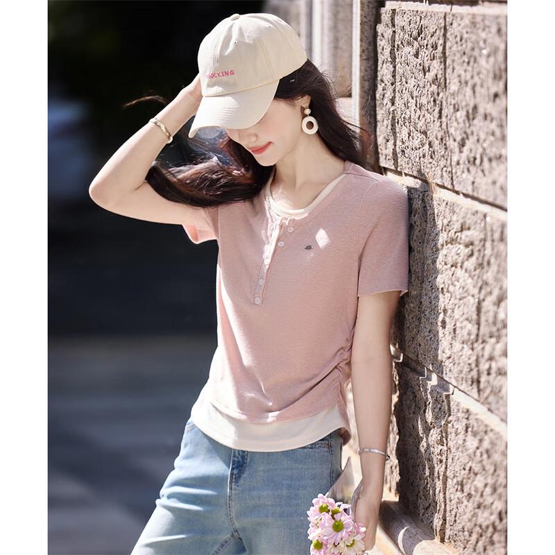 Women's Gentle Sweet Fake Two-Piece Short Sleeve T-Shirt