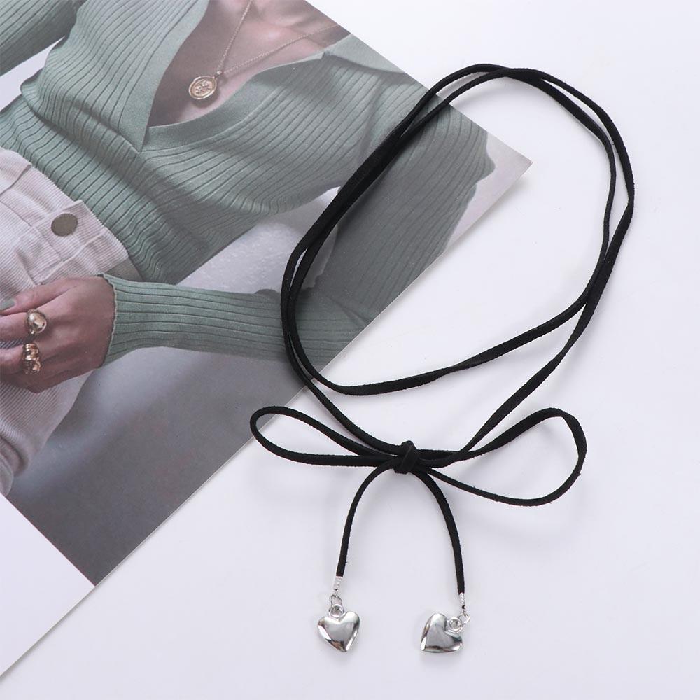 

Adjustable Chain Heart Pendant Necklace Vintage Ribbon Love Choker Y2K Jewelry Love