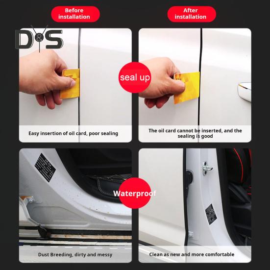 1 Roll Car Door Sealing Strip Noise Reduction Windproof Water-Resistant Self Adhesive Strong Stickiness Easy To Install Auto Door Rubber Seal Strip