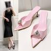 Summer new pointed open-toed rhinestone high-heeled sandals stiletto one pedal color high-heeled shoes half-drag women