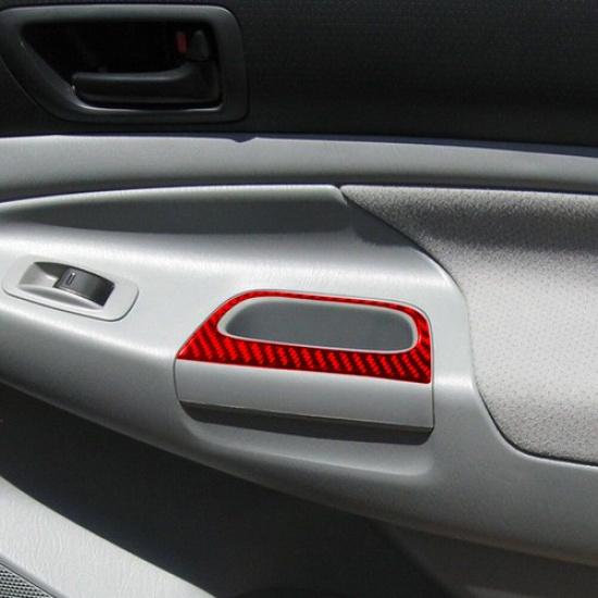 Red Carbon Fiber Interior Rear Door Pull Cover Trim For Toyota Tacoma Double Cab