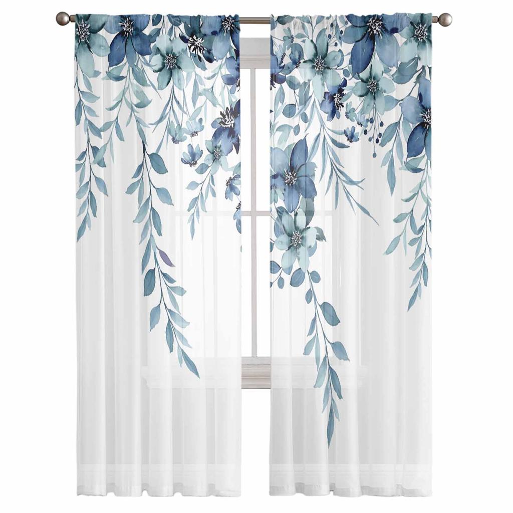 Pastoral Plants Flowers Plants Watercolor Sheer Curtain Living Room Drapes Home Bedroom Voile Curtain Tulle Window Curtain