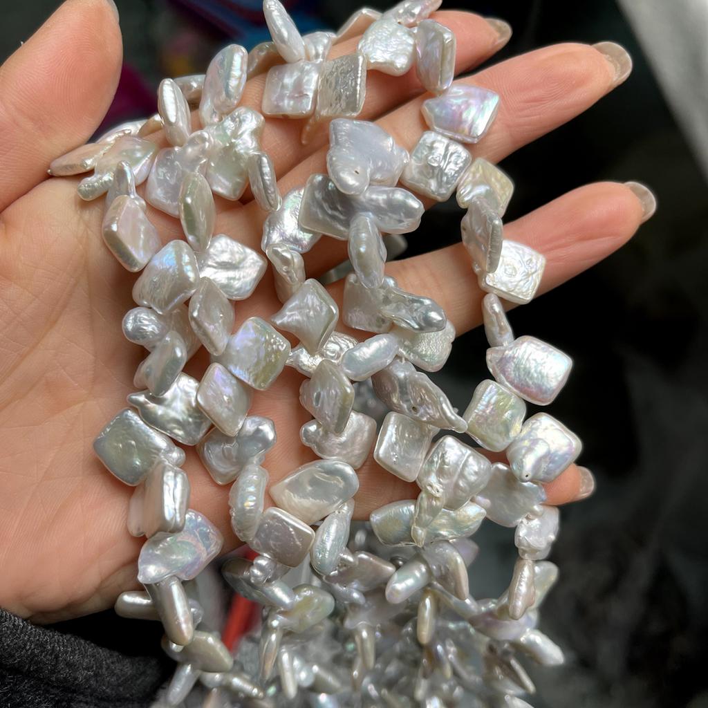 1String, White Baroque Artificial Pearl Beading, Vintage Style Handmade Irregular Square Loose Spacer Beads for DIY Jewelry Making DIY Crafts 36cm