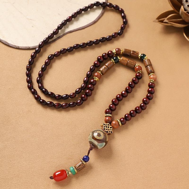 Nepalesiskt halsband retro litterärt träpärlat långt exotiskt tröjkedja damaccessoarer