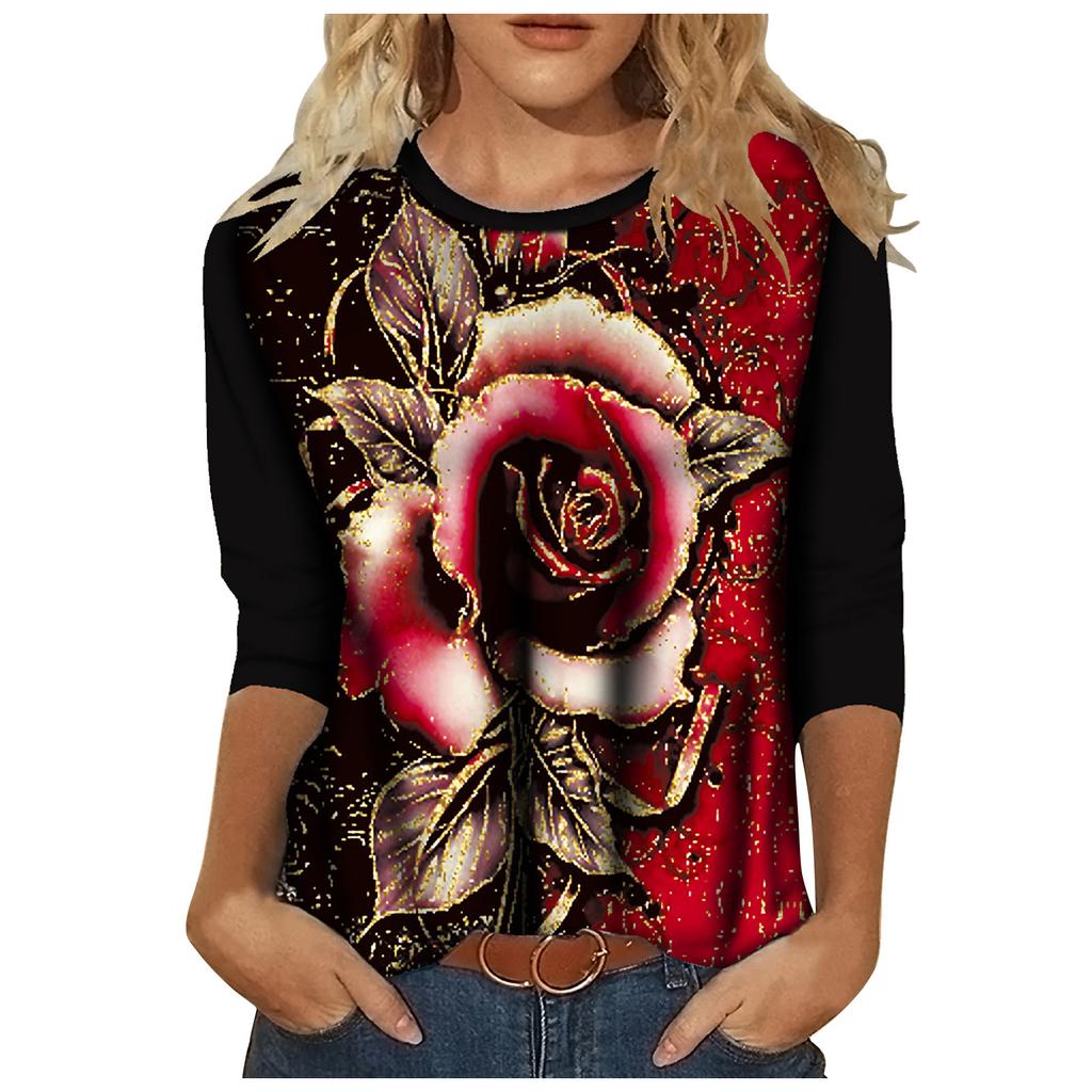 Women's Fashion Casual Print Round Neck Long Sleeve Loose Sweater Top