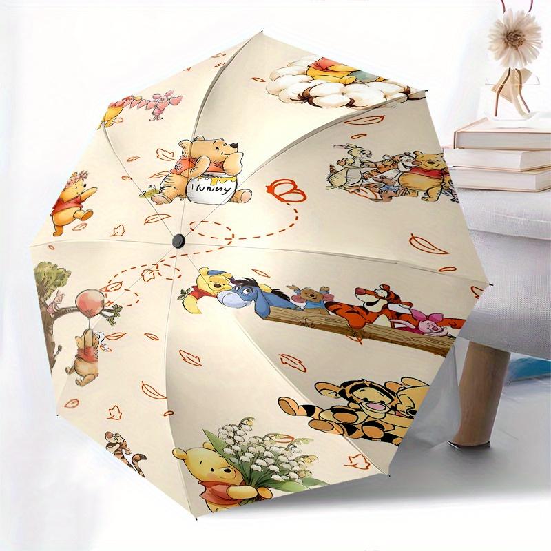 Winnie-the-Pooh, Honey Automatic Opening and Closing Umbrella - 8 Ribs Portable Folding Umbrella with Plastic Handle, Suitable for Leisure a